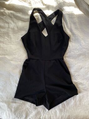 Girls' Black Cross-Back One-Piece Bodysuit Romper